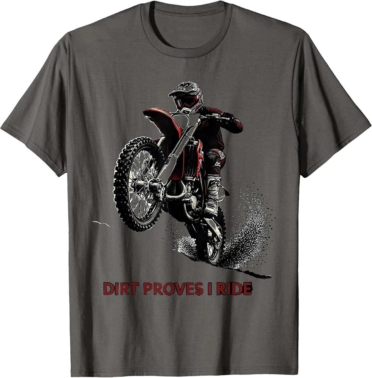 Men's Dirt Proves I Ride Blackwork Dotwork Motocross Rider Dirt T-Shirt - Asphalt Grey