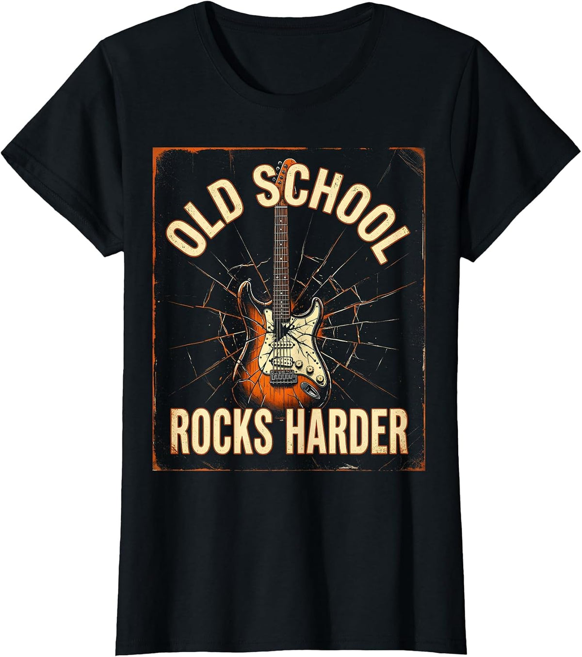 Old School Rocks Harder Vintage Rock Band Design T-Shirt - Black