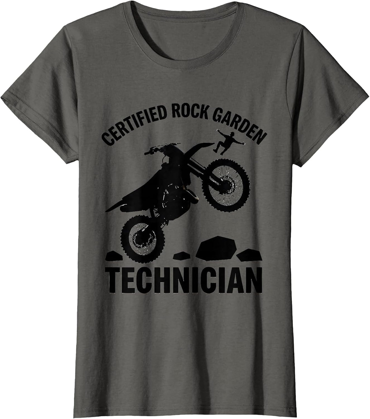 Women's Certified Rock Garden Technician Funny Motocross Dirt Bike T-Shirt - Asphalt Grey