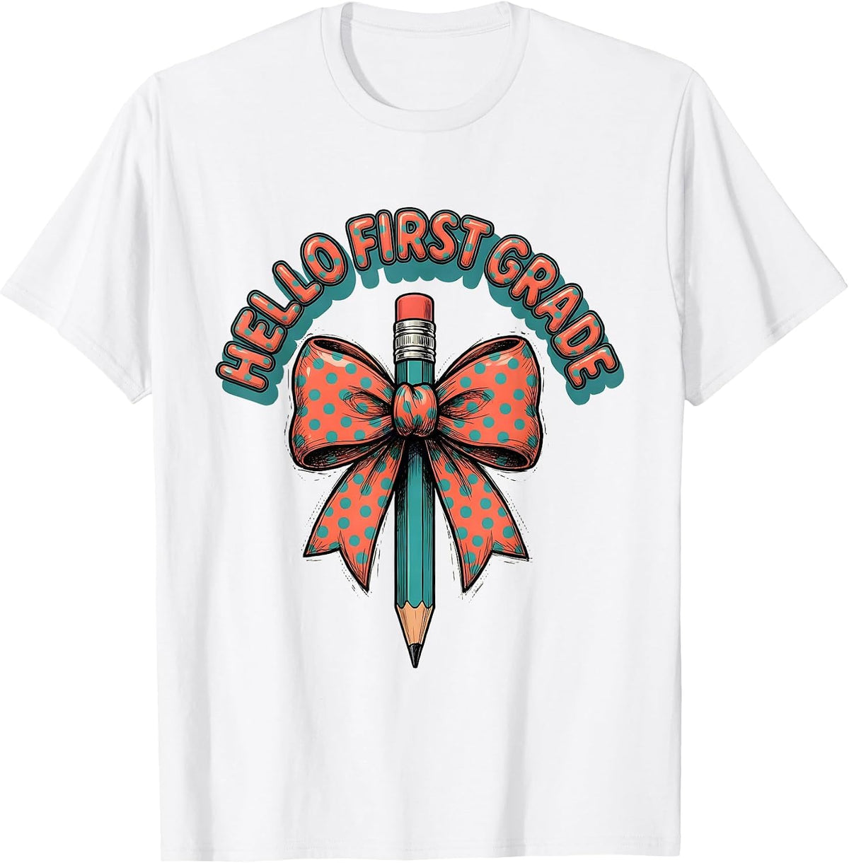 Men's Hello First Grade Cute Back to School Pencil Bow Gift T-Shirt - White