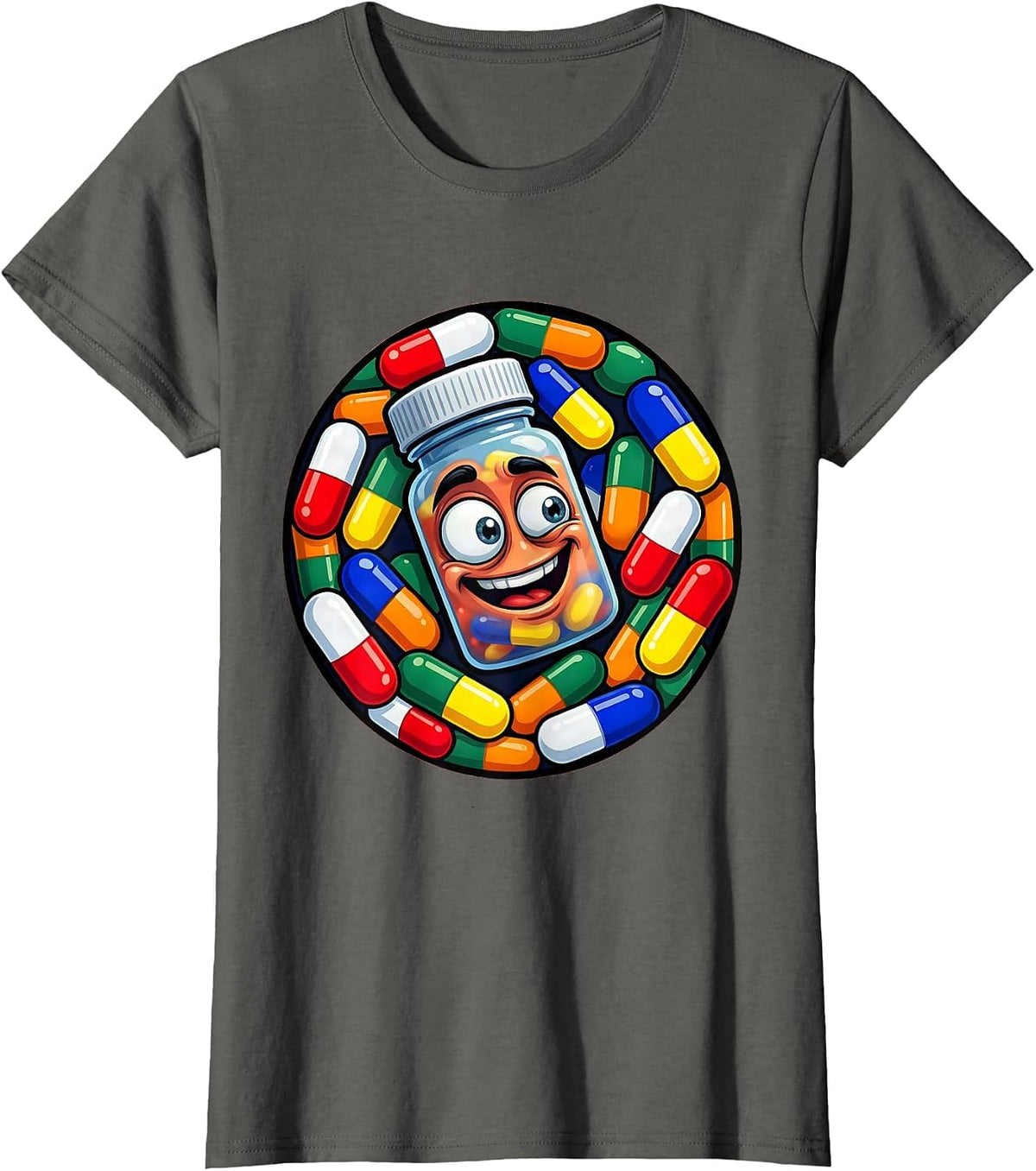 Women's School Nurse Pill Bottle Spilling Capsules Graphic T-Shirt - Asphalt Grey