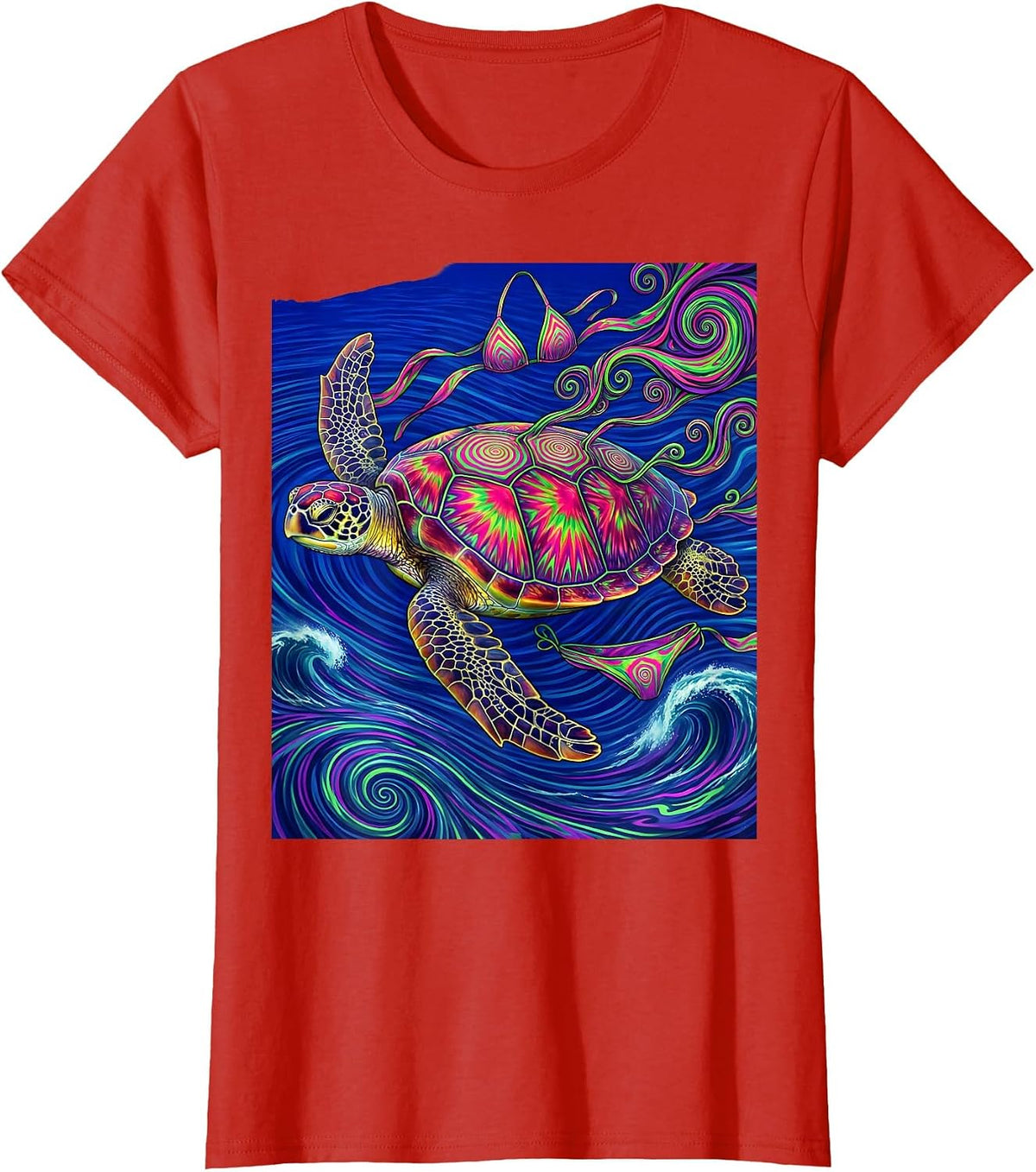 Sea Turtle Swimming Past Drifting Bikini T-Shirt - Red