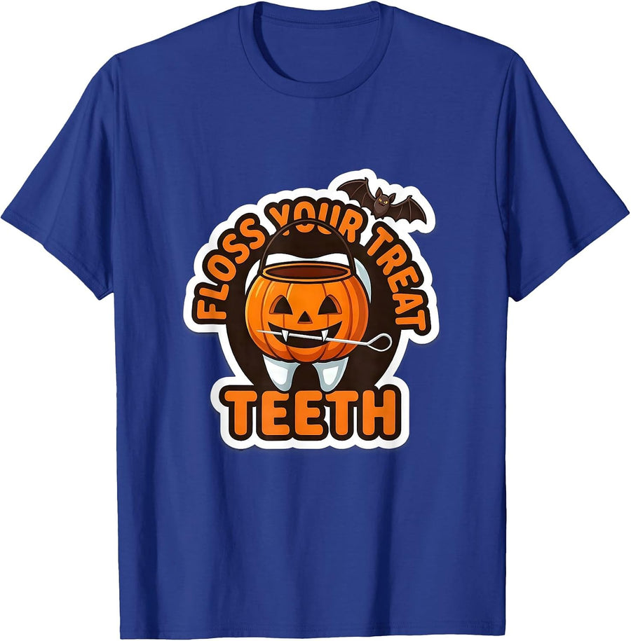 Floss Your Treat Teeth Sticker Style Dental Hygienist T-Shirt - Royal Blue