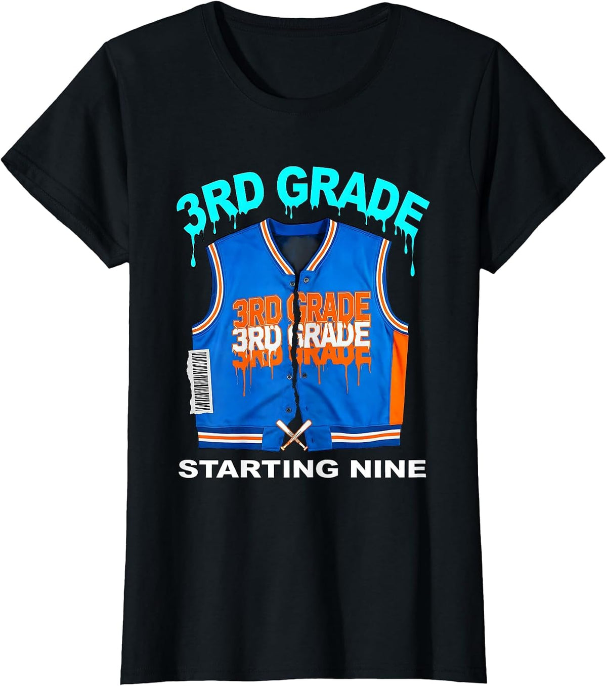 3rd Grade Starting Nine Streetwear Back To School Baseball T-Shirt - Black