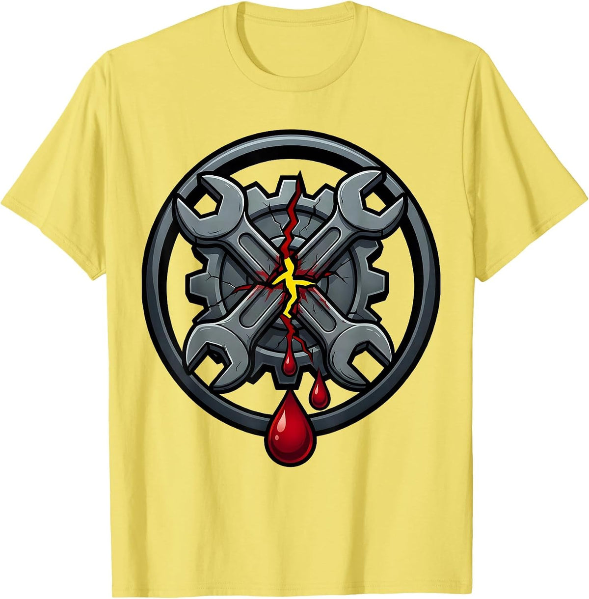 Men's Bloody Wrench Cracked Gear Problem Solved T-Shirt - Lemon Yellow
