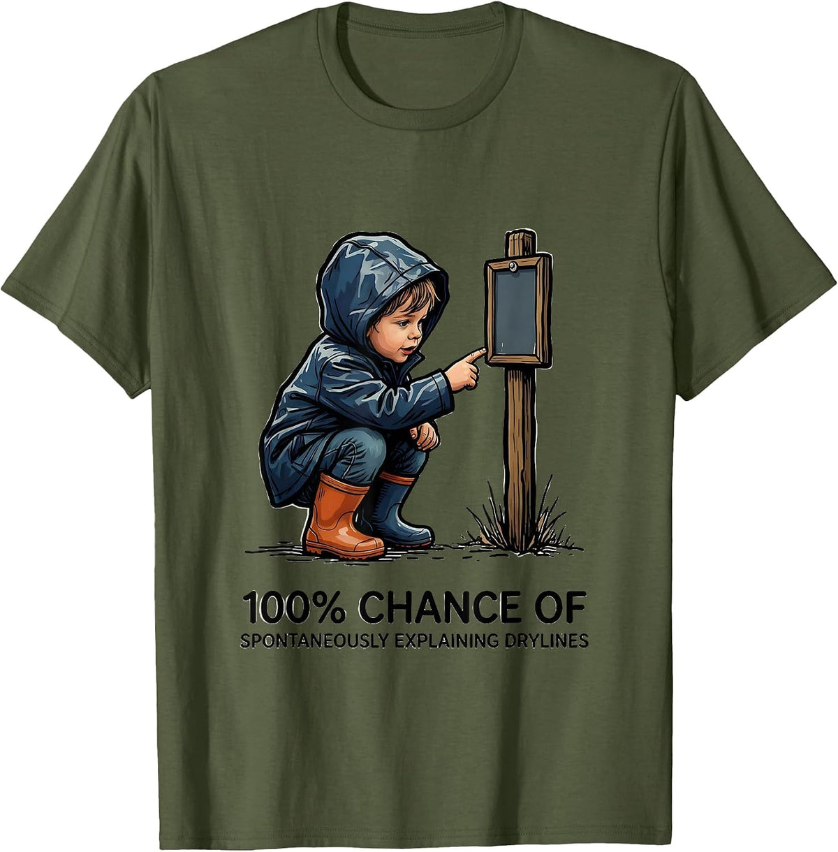 100% Chance Of Spontaneously Explaining Drylines Meteorology T-Shirt - Olive Green