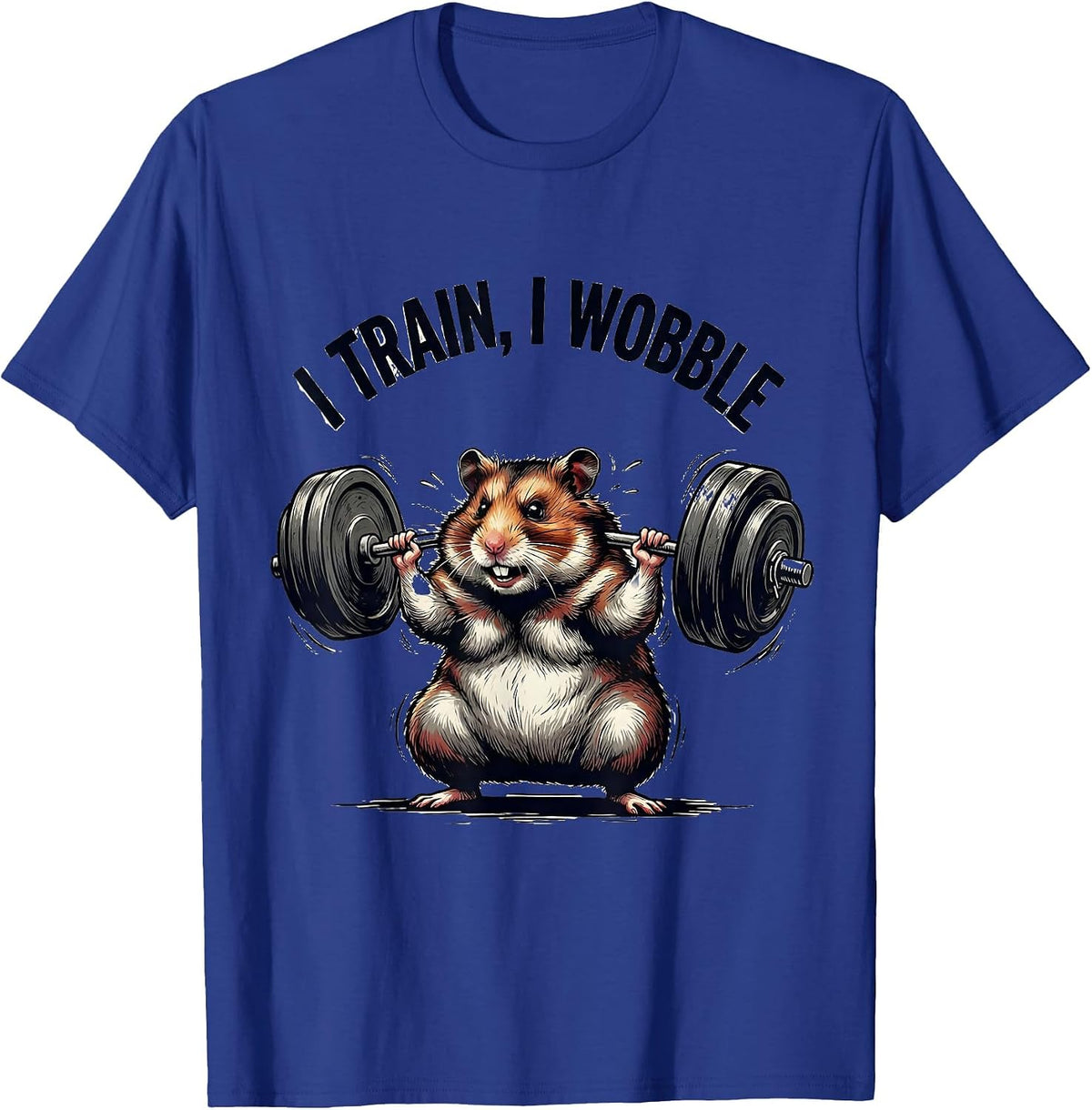 Men's I Train I Wobble Funny Gym Hamster Weightlifting Workout T-Shirt - Royal Blue