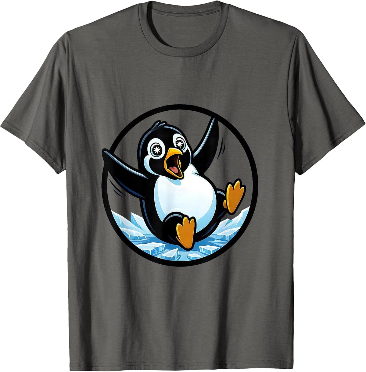 Men's Funny Penguin Slipping on Ice Graphic T-Shirt - Asphalt Grey