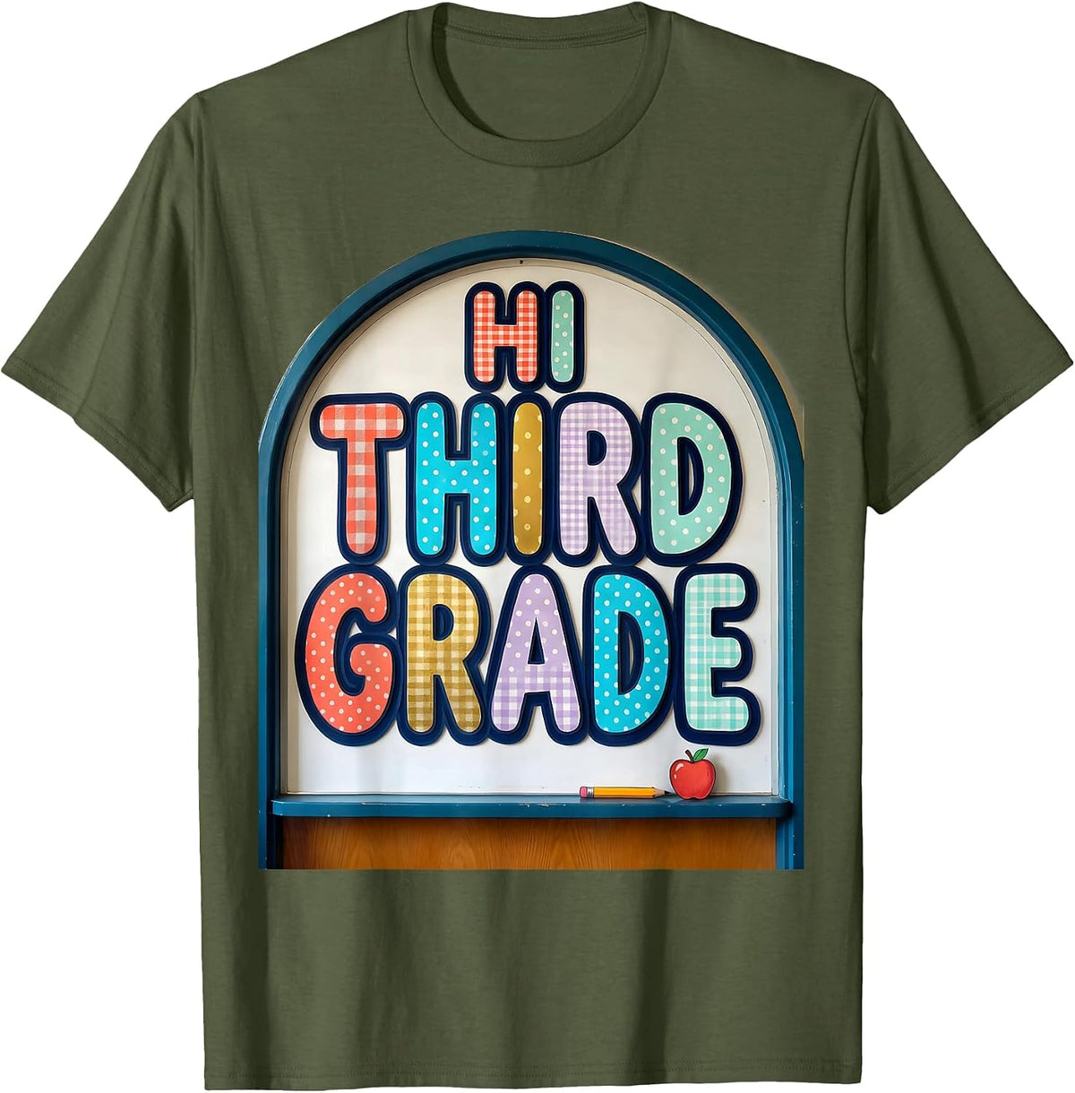 Hi Third Grade Colorful Back To School Kids First Day T-Shirt - Olive Green