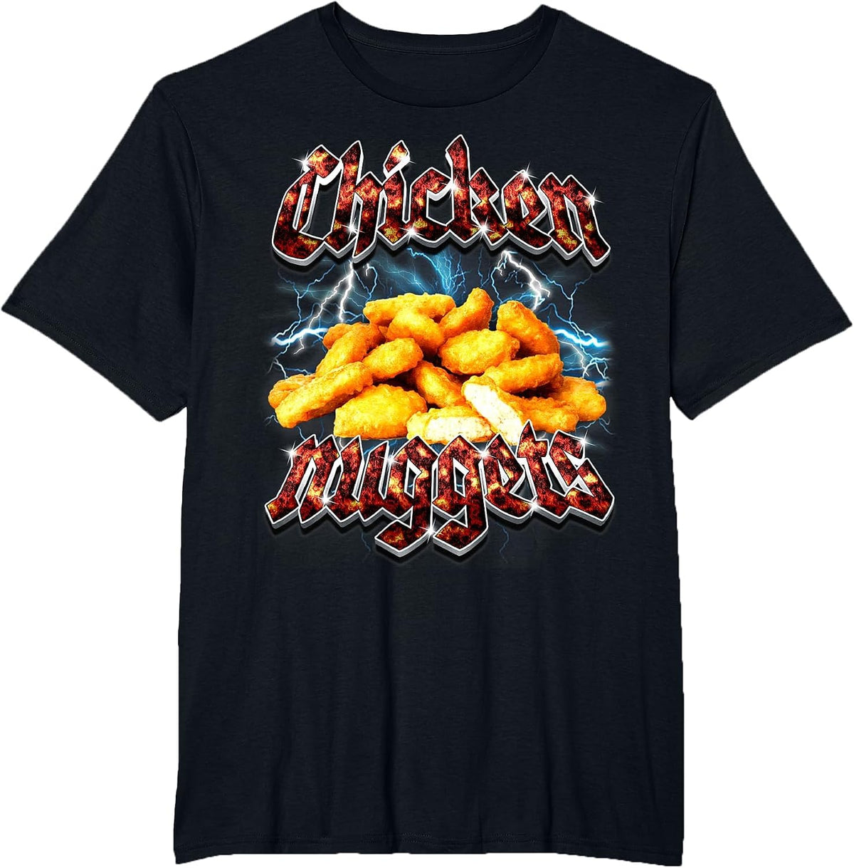 Bootleg Rap Funny Chicken Nuggets Vintage 90s Heavy Metal T-Shirt - Black