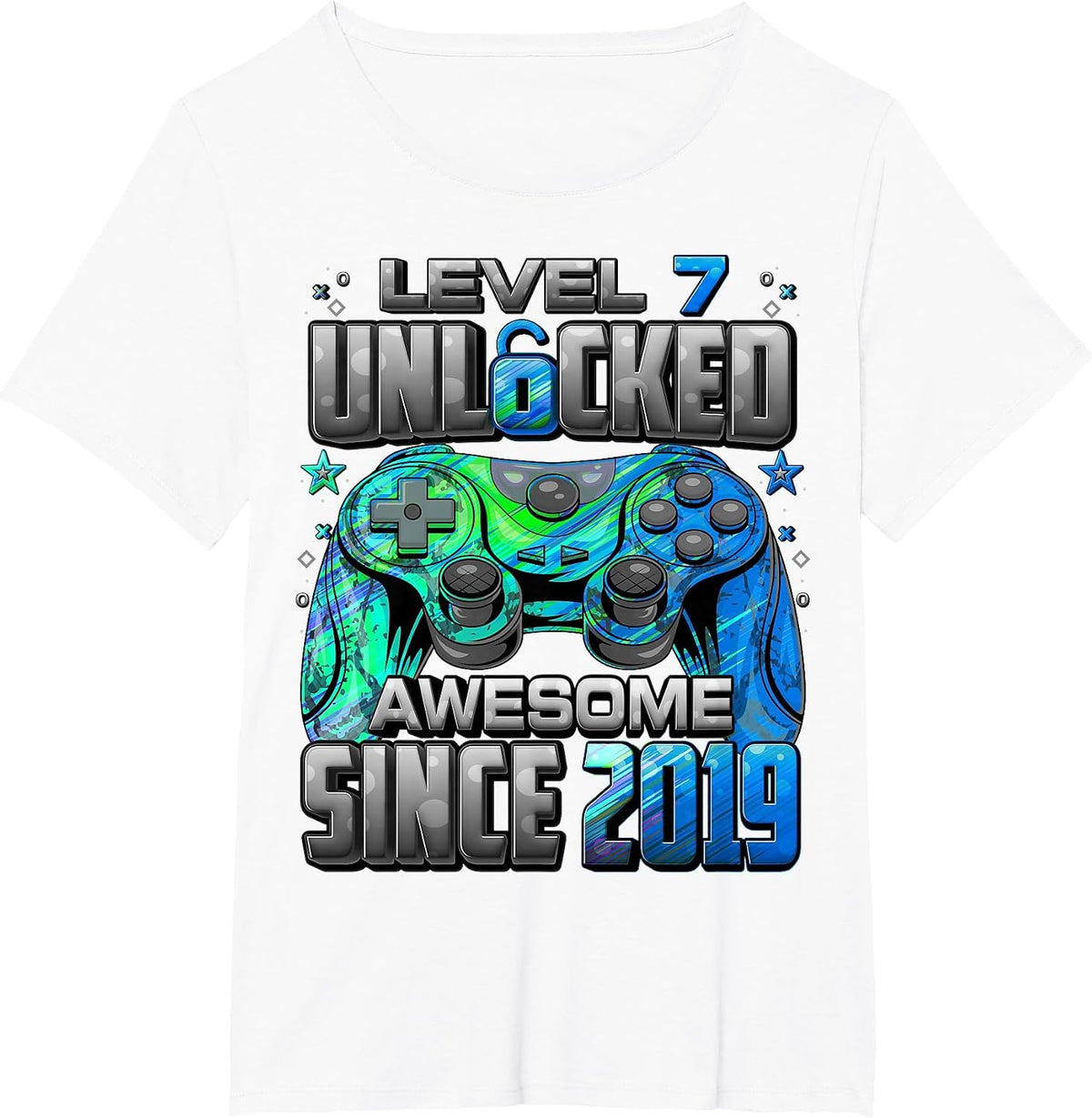 Level 7 Unlocked Awesome Since 2019 7th Birthday Gaming T-Shirt - White