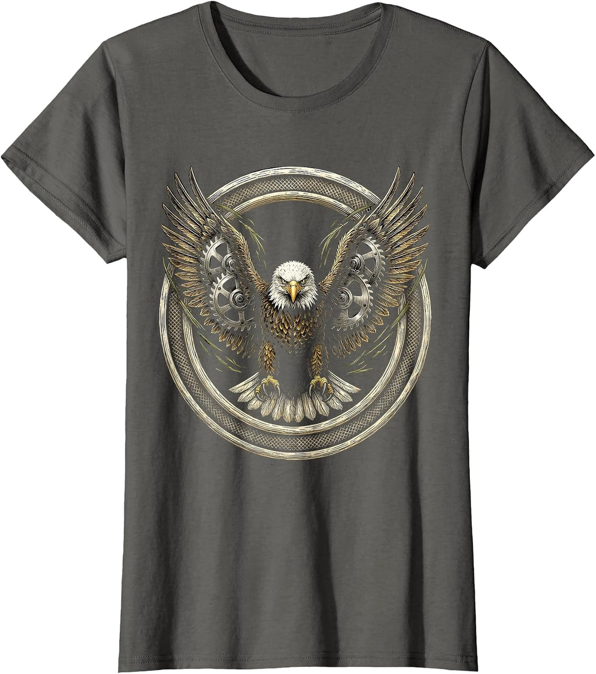 Women's Bald Eagle Lawn Mower Blades Wings Funny Mowing T-Shirt - Asphalt Grey