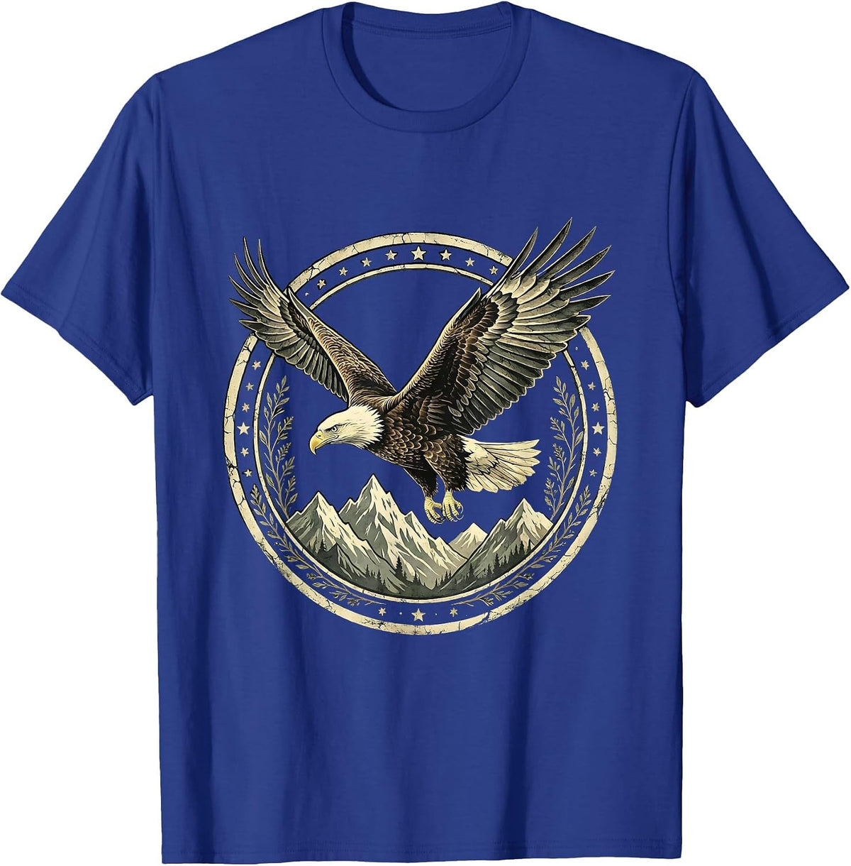 Bald Eagle Cancer Awareness Mountain Soaring Design T-Shirt - Royal Blue