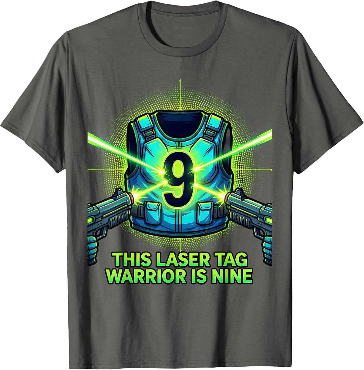 This Laser Tag Warrior Is Nine Cartoon Birthday Boy T-Shirt - Asphalt Grey