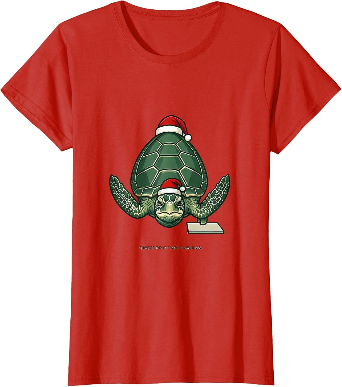 Director of Not Rushing Minimalist Sea Turtle Santa Hat T-Shirt - Red