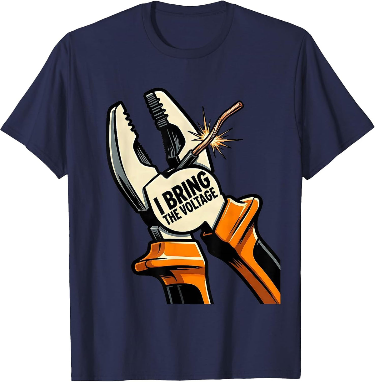 I Bring The Voltage Funny Electrician Lineman Gift T-Shirt - Navy Blue