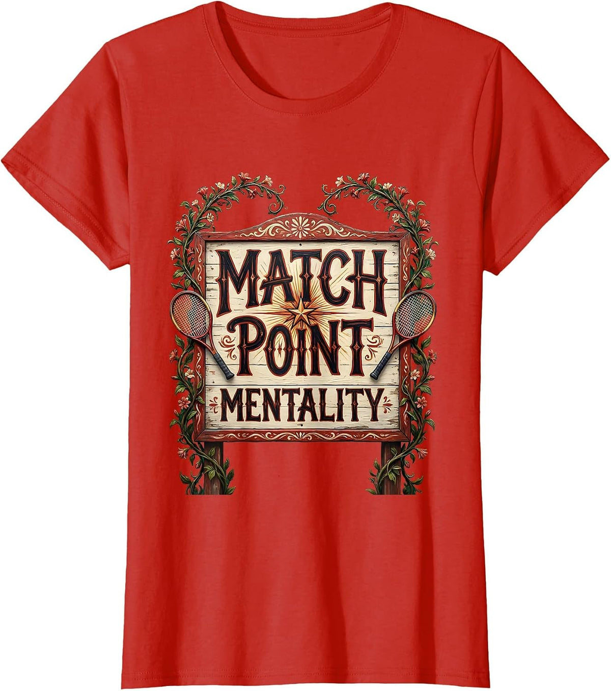 Match Point Mentality Tennis Graphic Design T-Shirt - Red