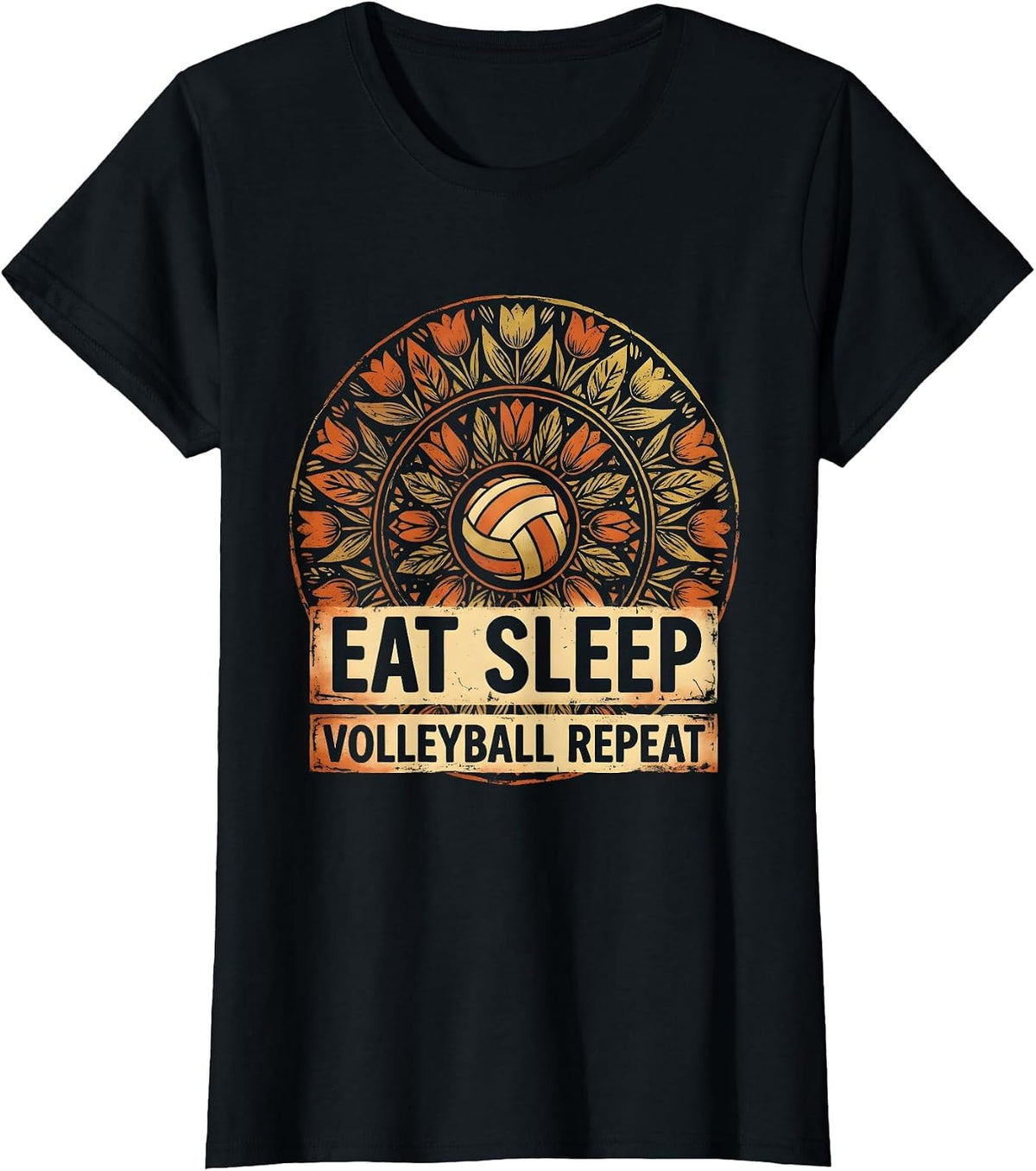 Eat Sleep Volleyball Repeat Volleyball Design T-Shirt - Black