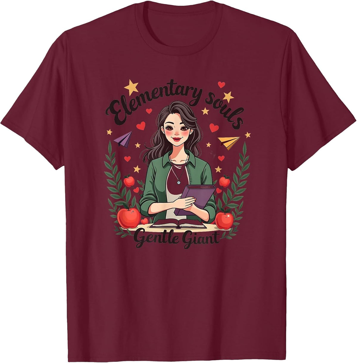 Elementary Souls Gentle Giant Teacher Design T-Shirt - Burgundy