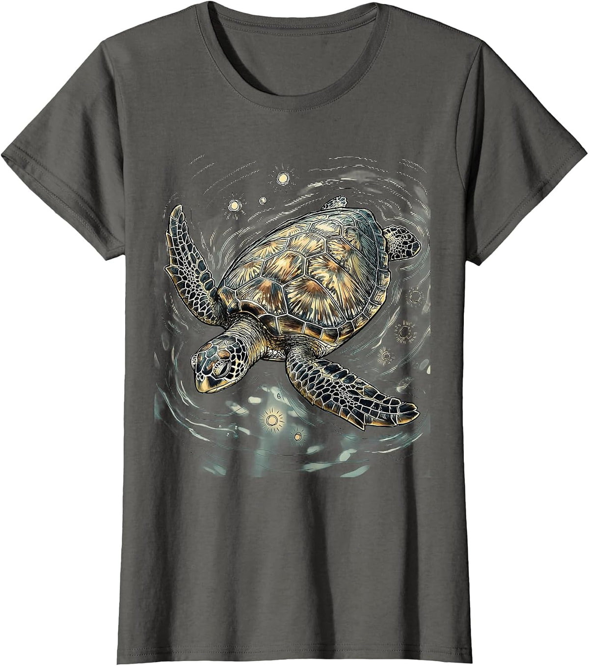 Women's Sea Turtle Sunlit Ocean Glide Graphic Tee T-Shirt - Asphalt Grey