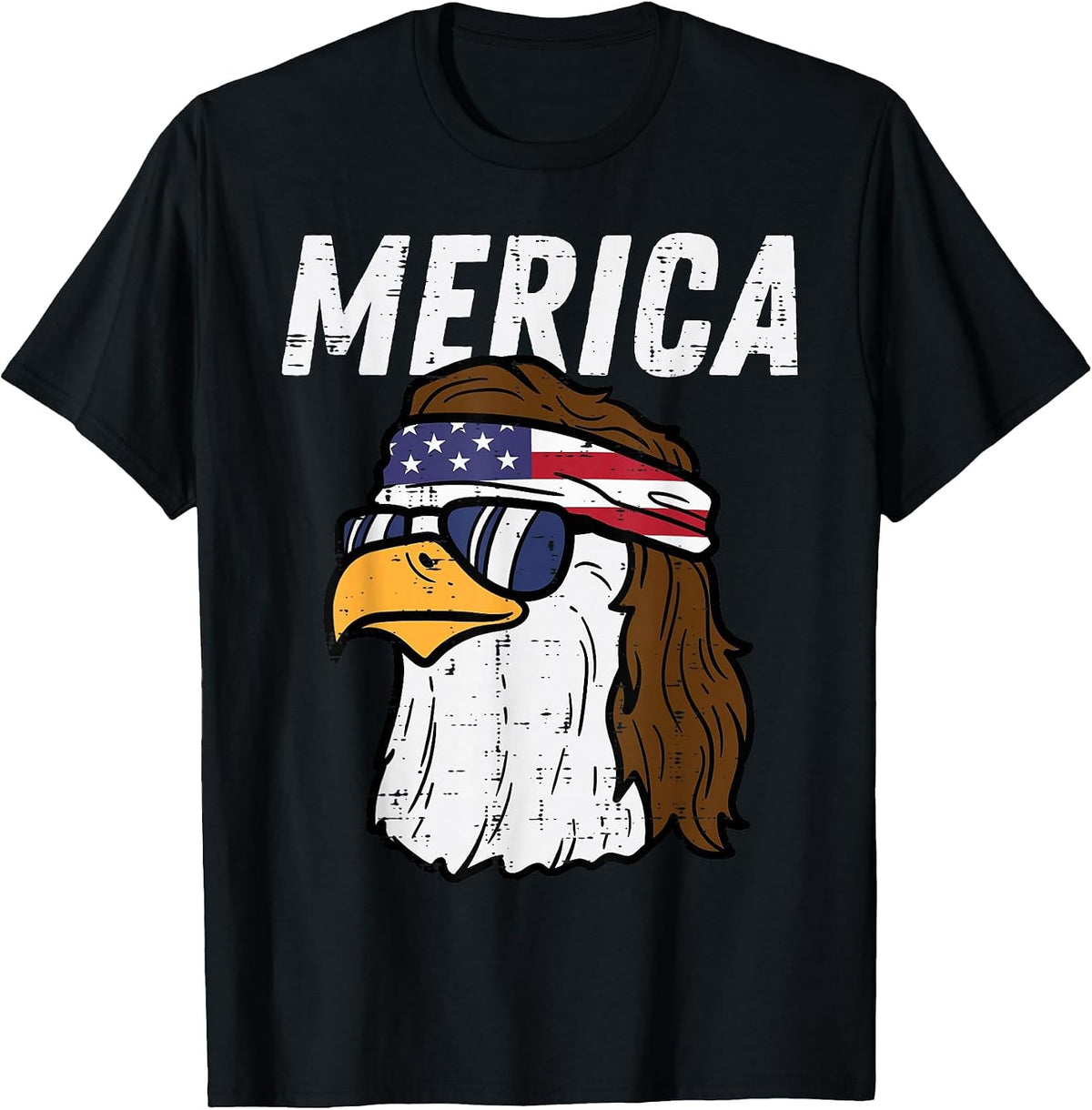 Merica Bald Eagle Mullet Sunglasses Fourth July 4th Patriot T-Shirt - Black