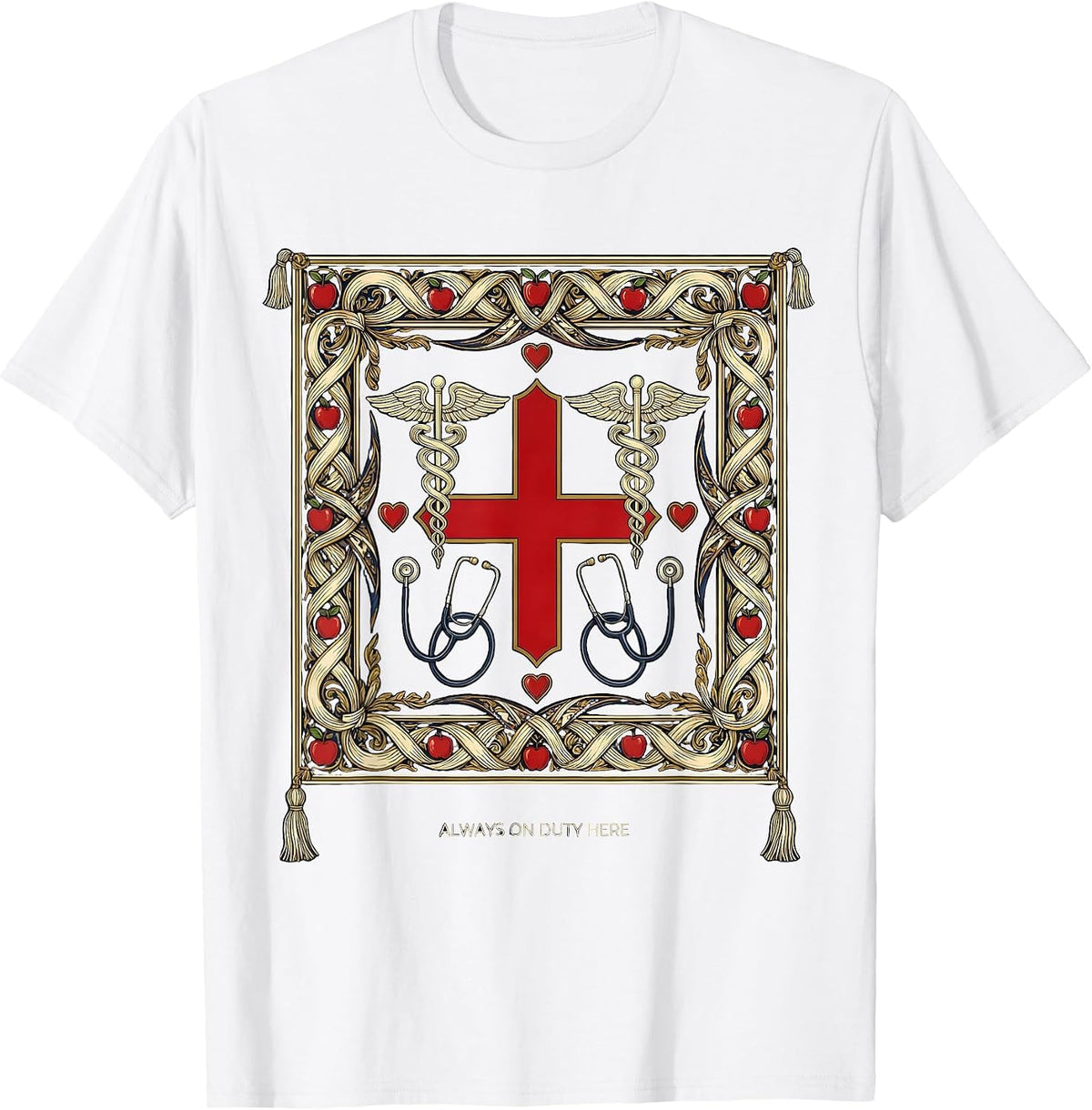 Men's School Nurse Always On Duty Graphic Design T-Shirt - White