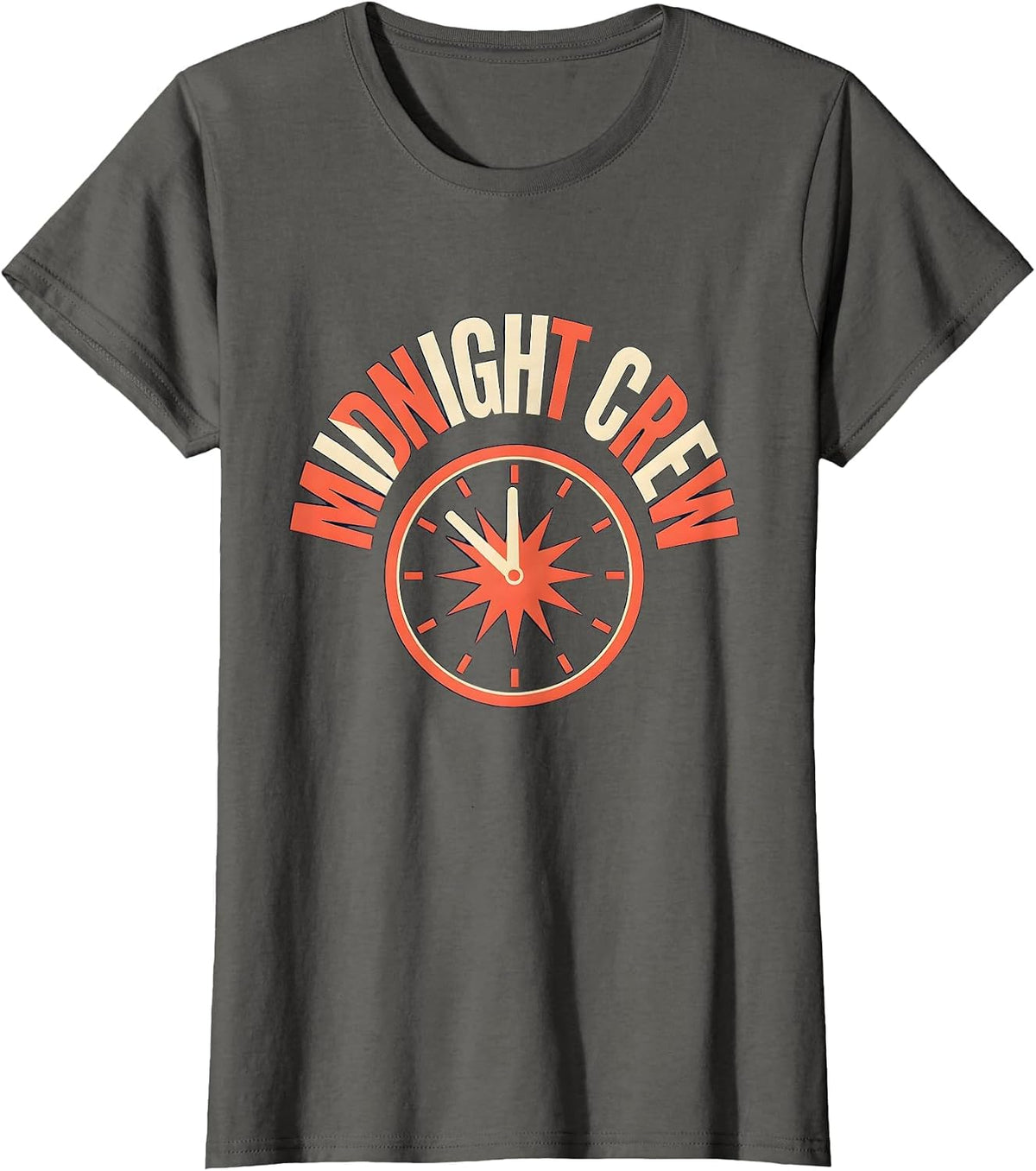 Women's Midnight Crew Festive New Year's Eve Party Nurse Crew T-Shirt - Asphalt Grey