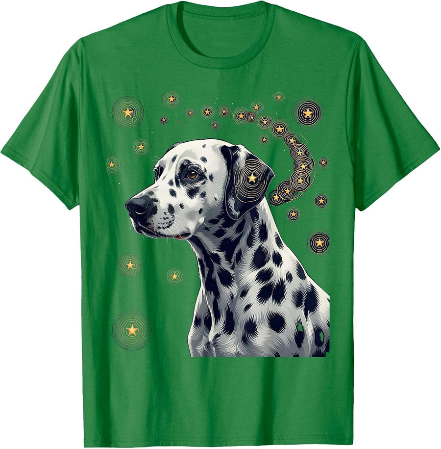 Men's Dalmatian Van Gogh Style Starry Night Art Portrait T-Shirt - Kelly Green