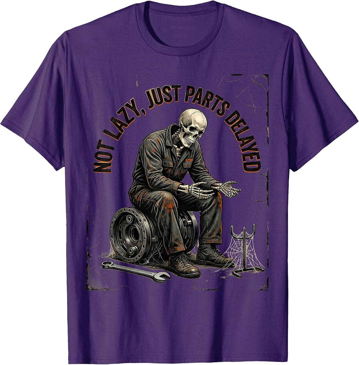 Not Lazy, Just Parts Delayed Funny Mechanic Skeleton Auto T-Shirt - Purple