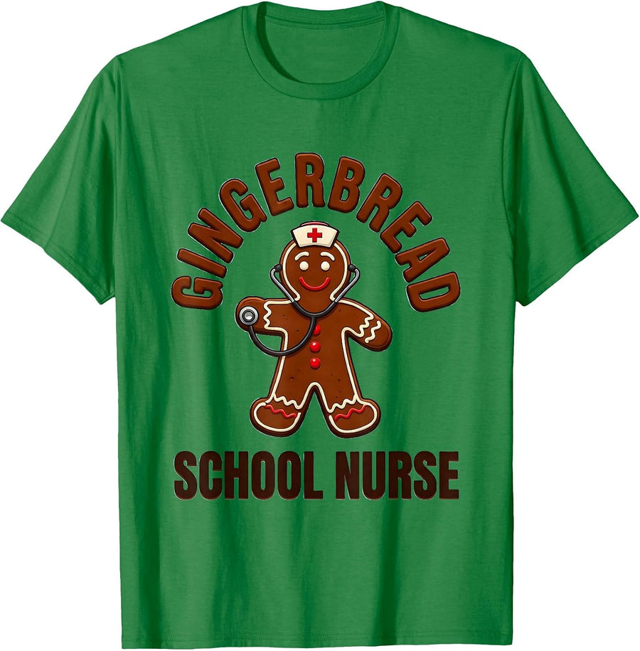 Men's Gingerbread School Nurse Festive Cheerful Teacher Staff T-Shirt - Kelly Green