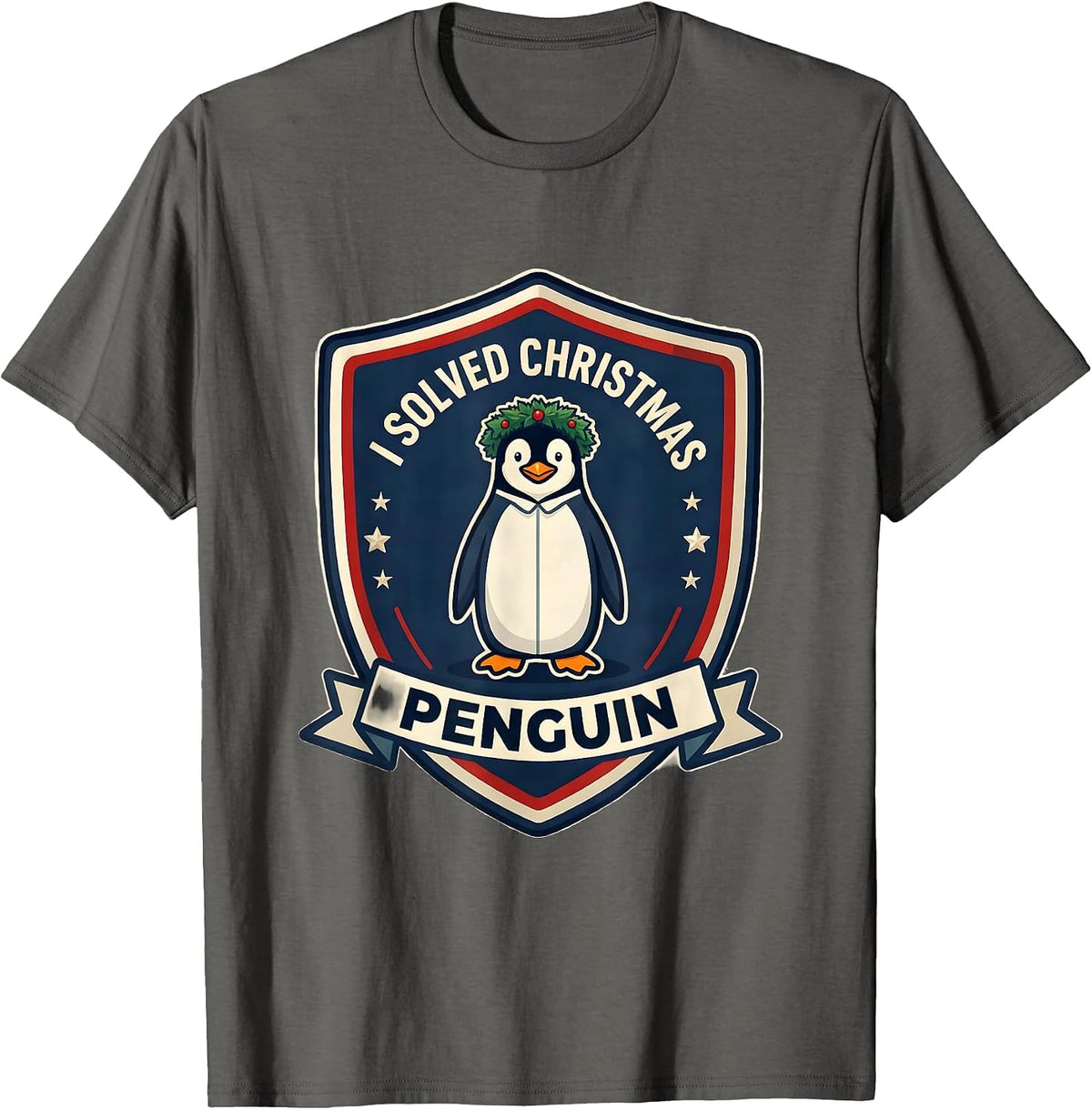 I Solved Christmas Penguin Funny Penguin Lover Christmas T-Shirt - Asphalt Grey