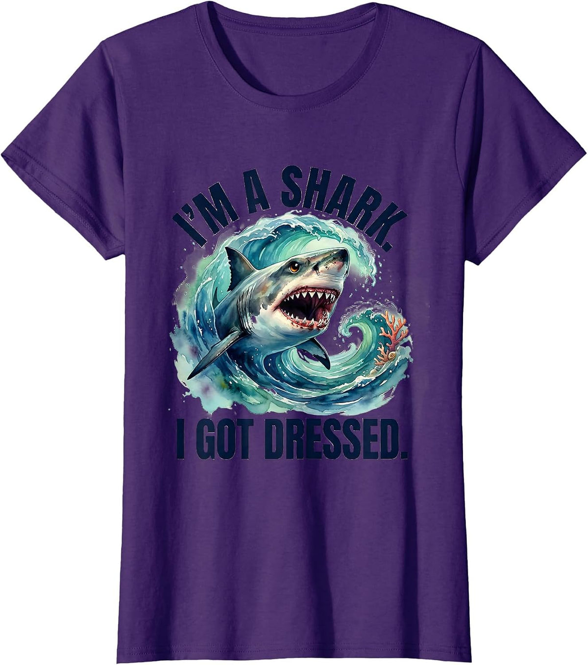 Women's I'm A Shark I Got Dressed Watercolor Shark Jaw Halloween T-Shirt - Purple
