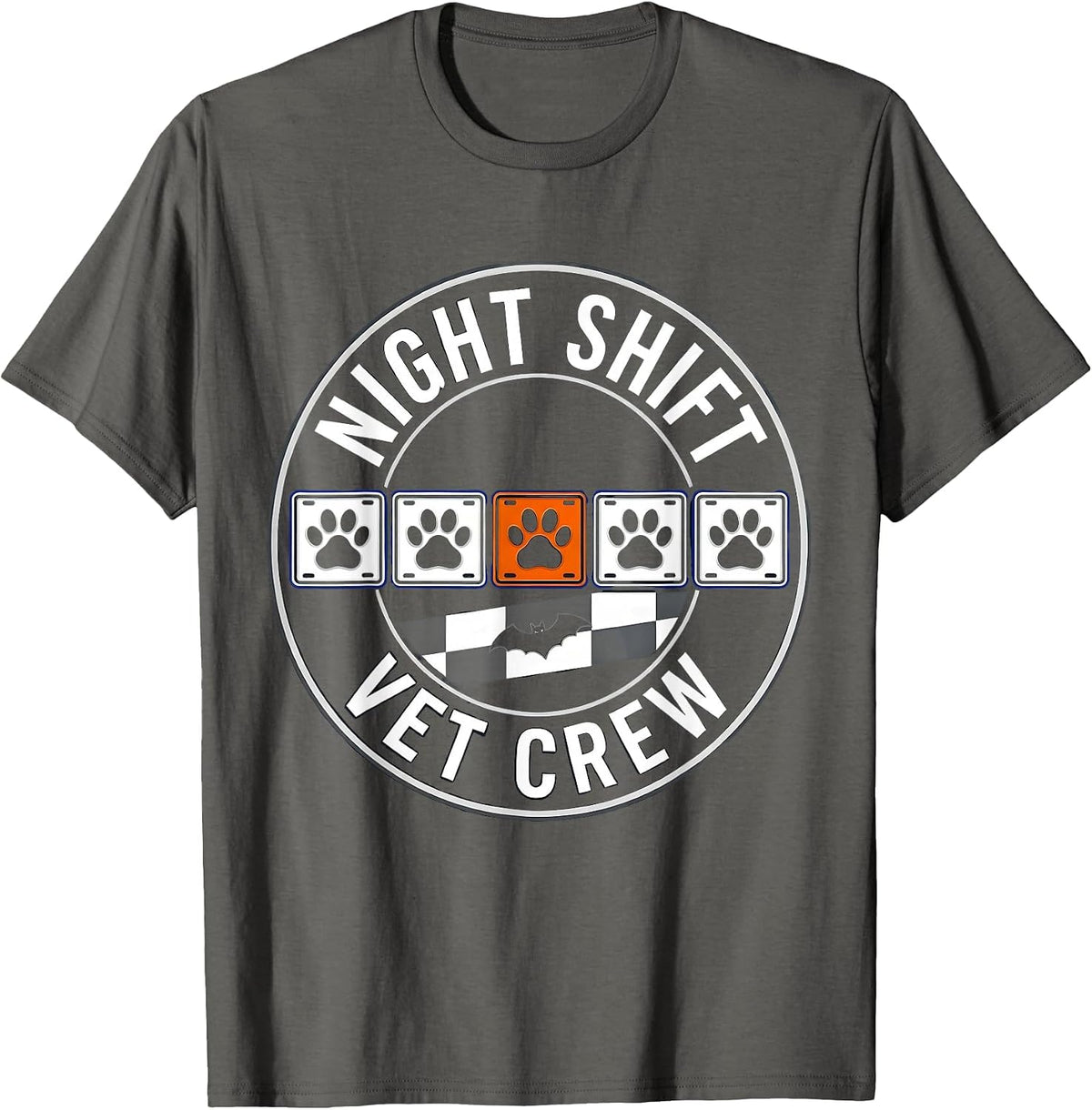 Night Shift Vet Crew Racing Livery Vet Tech Halloween Humor T-Shirt - Asphalt Grey
