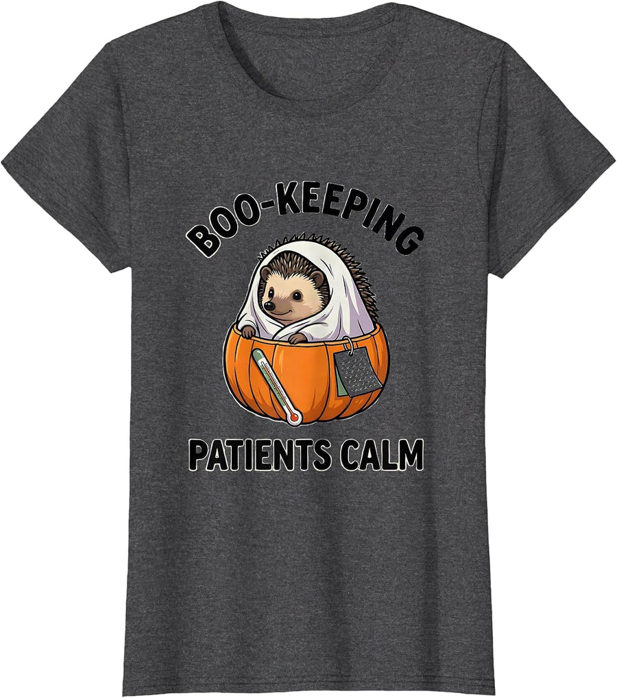 Women's Boo-keeping Patients Calm Funny Vet Tech Halloween Workplace T-Shirt - Dark Heather Grey