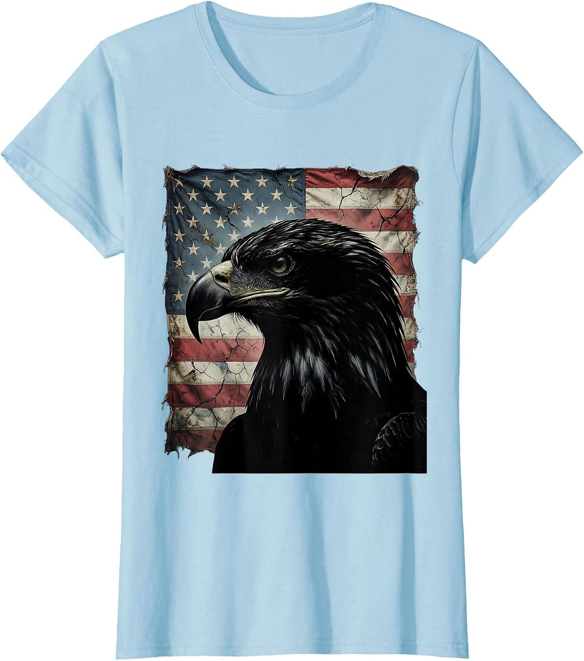 Women's Fierce Bald Eagle Head Patriotic Graphic T-Shirt - Baby Blue
