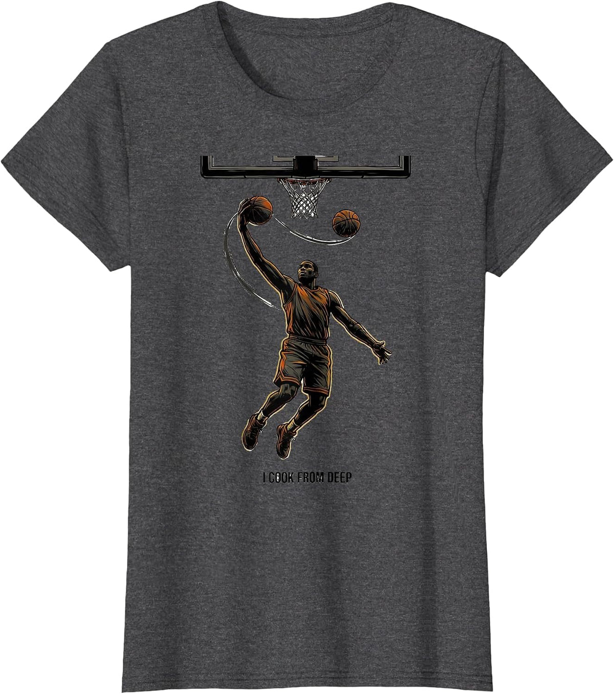 Women's I Cook From Deep Energetic Basketball Player Sports Graphic T-Shirt - Dark Heather Grey