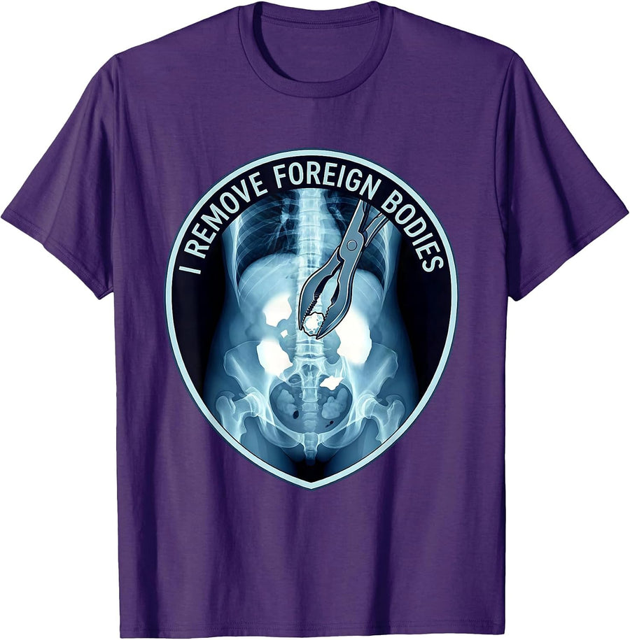 Men's I Remove Foreign Bodies Funny Vet Tech Veterinary Technician T-Shirt - Purple