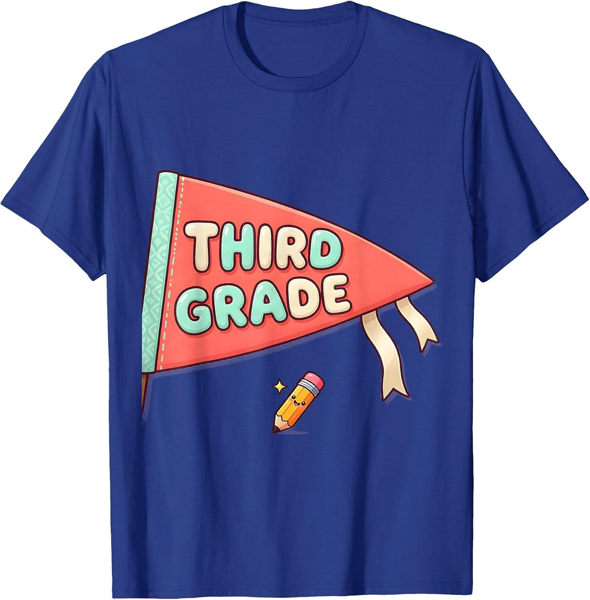 Men's Third Grade Cute Kawaii Back To School Pennant Flag T-Shirt - Royal Blue