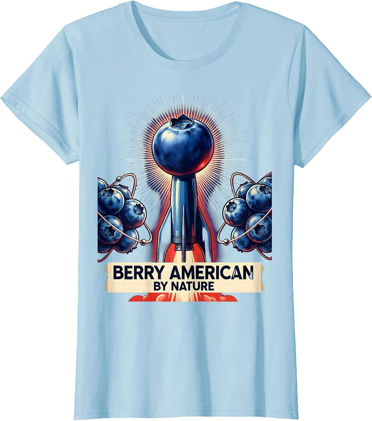Women's Berry American by Nature Red White and Blueberries T-Shirt - Baby Blue
