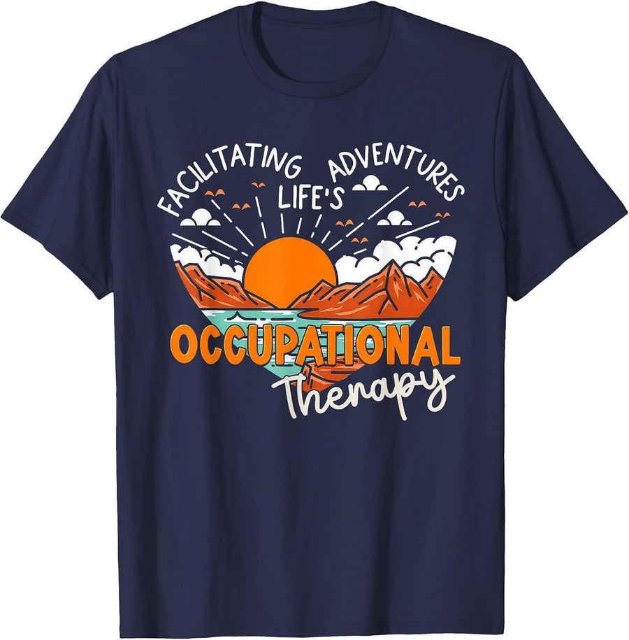 Facilitating Life's Adventures Occupational Therapy OTA COTA T-Shirt - Navy Blue