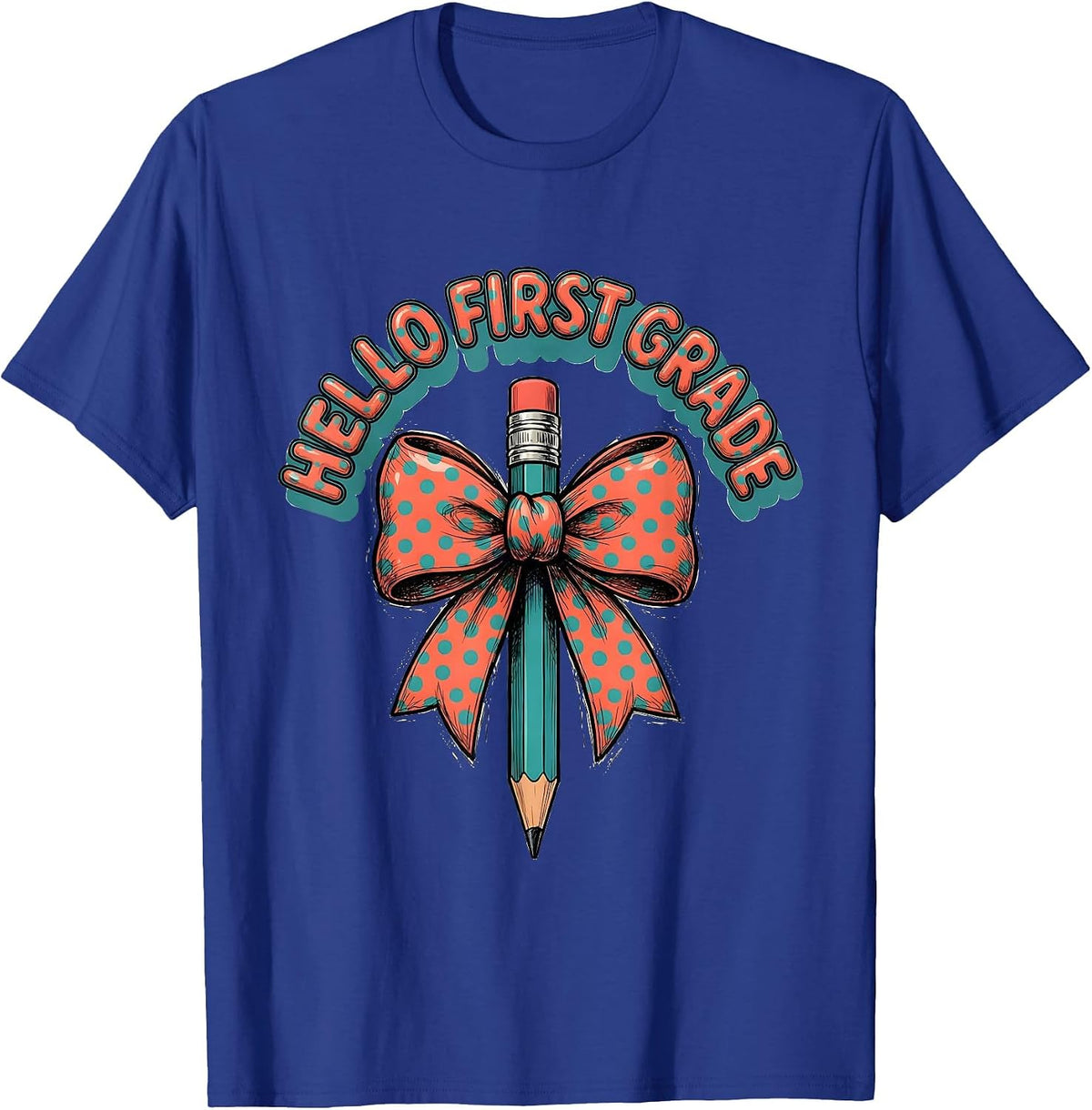 Men's Hello First Grade Cute Back to School Pencil Bow Gift T-Shirt - Royal Blue