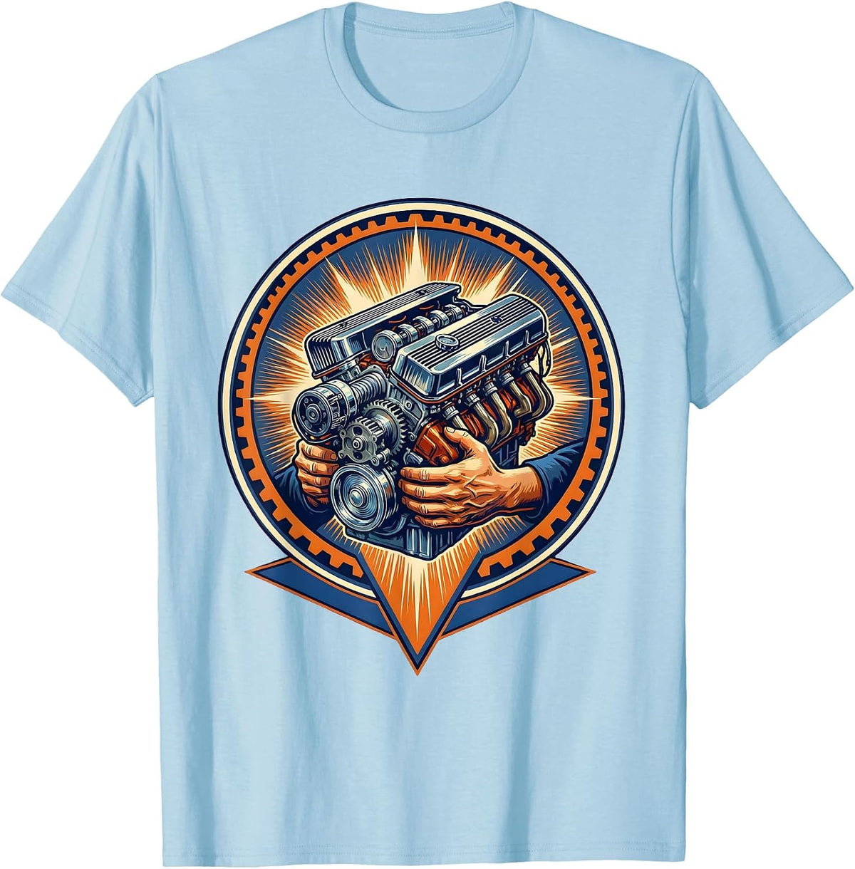 Cuba Classic Car Engine Mechanic Illustration T-Shirt - Baby Blue
