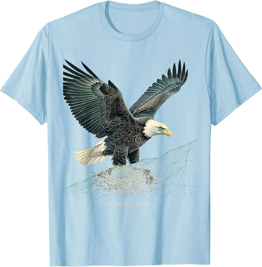 Men's Fly Freely, Jackie Topographic Contour Bald Eagle Memorial T-Shirt - Baby Blue