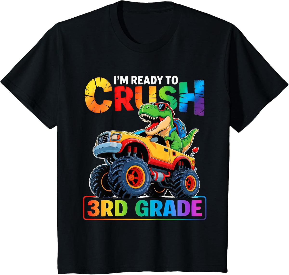 Back to School Boy Dinosaur I'm Ready to Crush 3rd Grade T-Shirt - Black