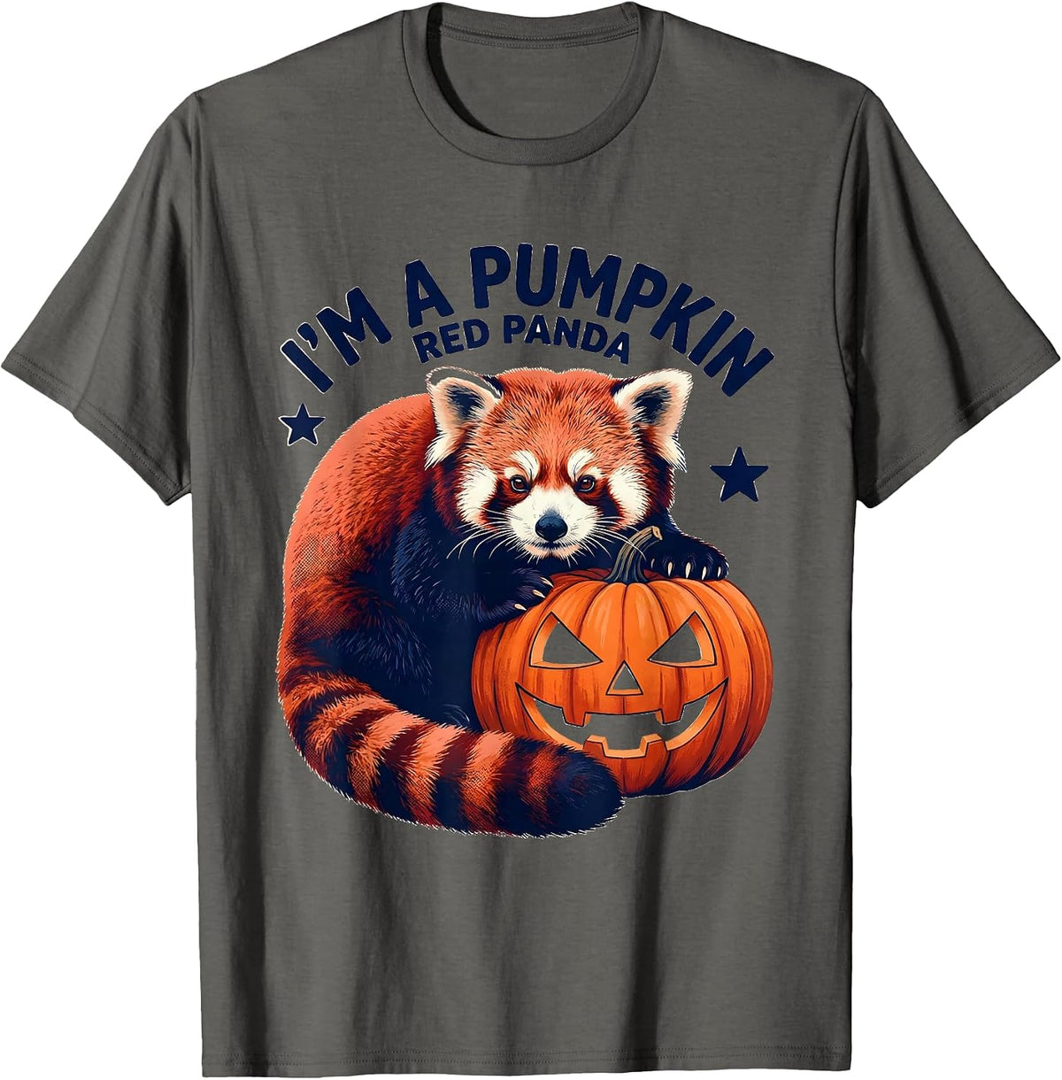 Men's I'm a Pumpkin Red Panda Cute Kawaii Animal Halloween Costume T-Shirt - Asphalt Grey
