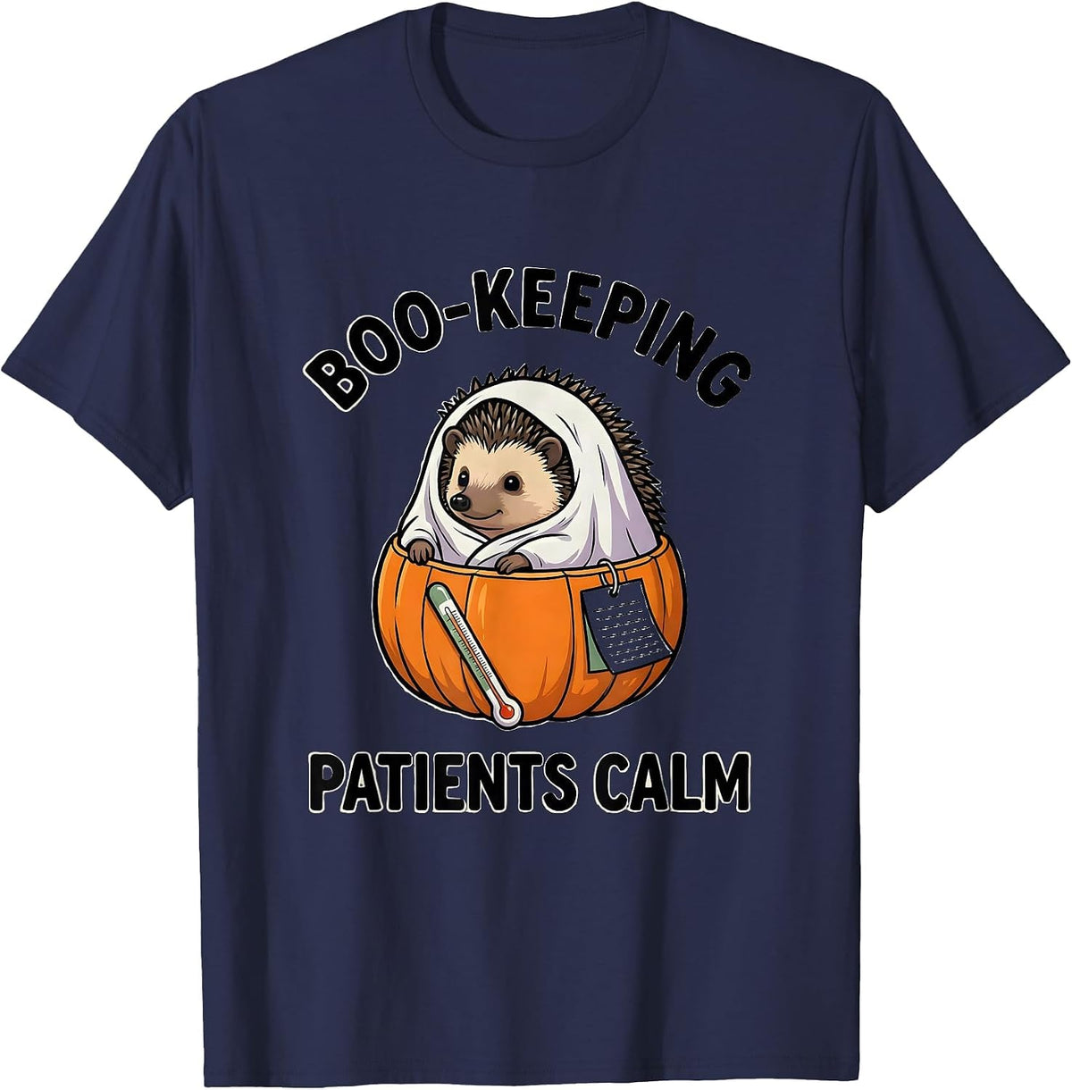 Men's Boo-keeping Patients Calm Funny Vet Tech Halloween Workplace T-Shirt - Navy Blue