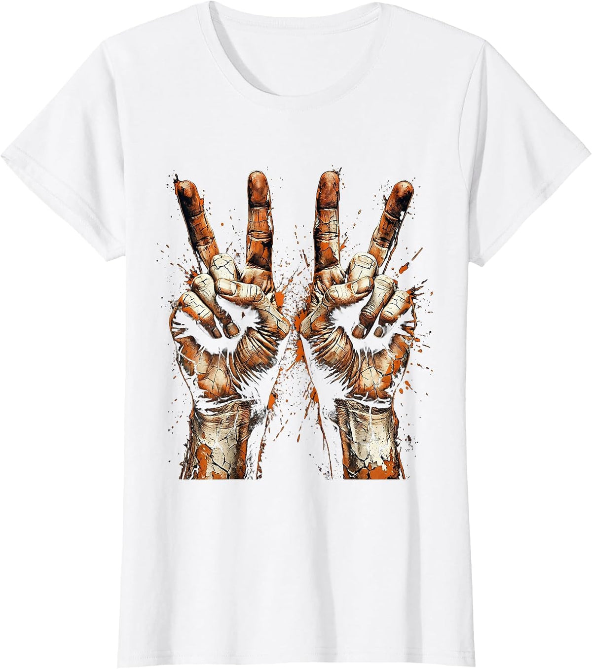 Rock On Devil Horns Hand Sign Concert Graphic T-Shirt - White