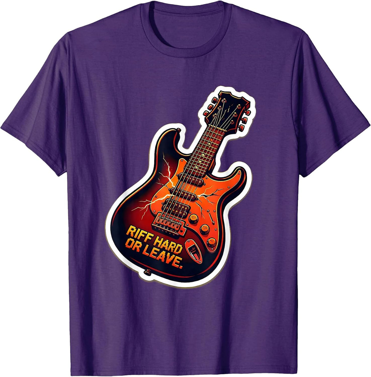 Riff Hard Or Leave Metal Guitar Design T-Shirt - Purple