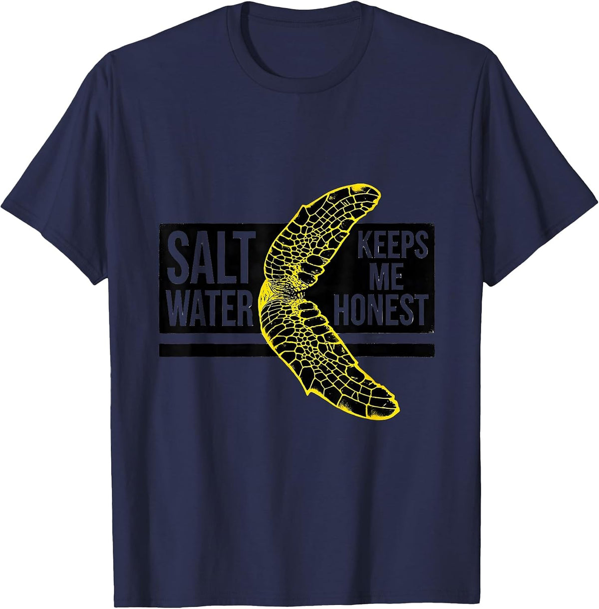 Men's Salt Water Keeps Me Honest Stencil Sea Turtle Ocean Animal T-Shirt - Navy Blue