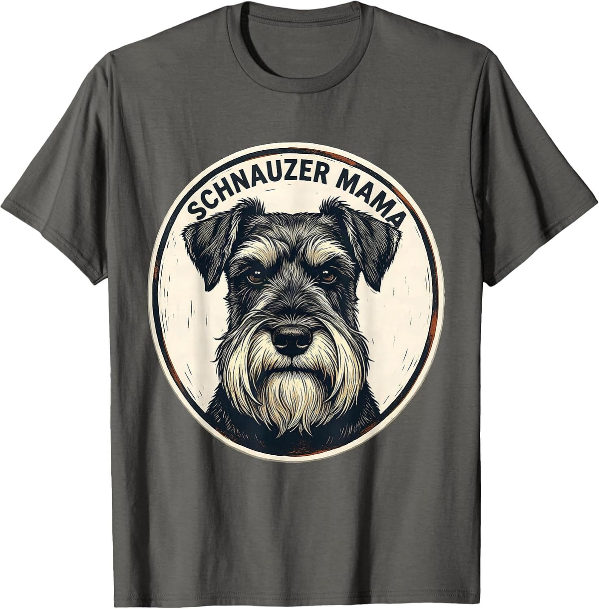 Men's Schnauzer Mama Linocut Miniature Schnauzer Owner Dog Lover T-Shirt - Asphalt Grey